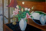 Don Gentle,  pink lilies, still life